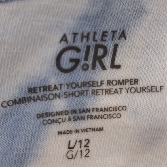 Athleta Girl Retreat Yourself Romper Girls L White Blue Tie Dye Athlesure Sporty - Picture 10 of 12